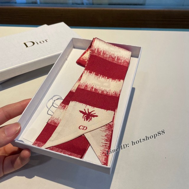 Dior專櫃新款迪奧雙面斜紋真絲束發帶飄帶款可當小圍巾綁頭髮綁手袋 mmyj1646